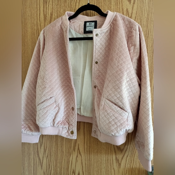 Dusty Pink Velvet Quilted Bomber Jacket - Picture 3 of 5